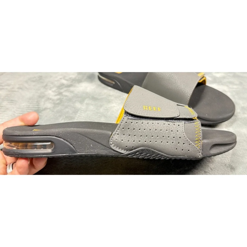 Reef Fanning Slide Sandals Mens 12 Gray Yellow Bottle Opener Slides